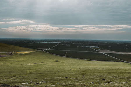 The rustic scenery of the beautiful countryside lowlands and hills