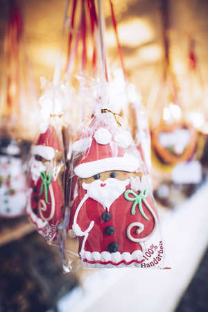 A vertical shot of Christmas cookies with a blurred backgroundの写真素材