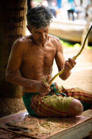 A shallow focus shot of a waorani tribe senior maleの写真素材