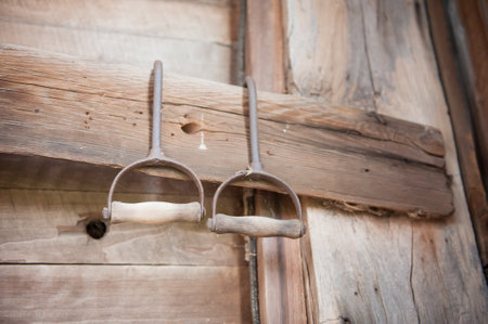 The wood of an old rusty family barn in the rural countryside area of Pennsylvaniaの写真素材