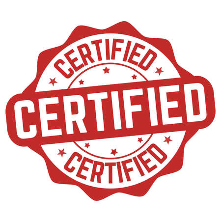 A round red "Certified" stamp isolated on a white backgroundの写真素材