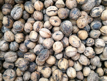 The walnuts with and without shell on a bazaar in Istanbul