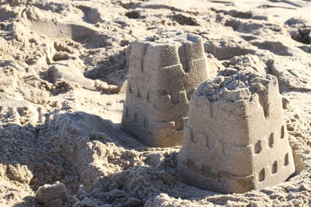 A closeup shot of sand castles taken in Californiaの写真素材