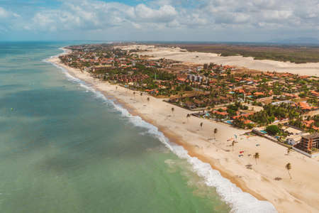 A high angle shot of the beach and the ocean in Northern Brazil, Ceara, Fortaleza/Cumbuco/Parnaiba