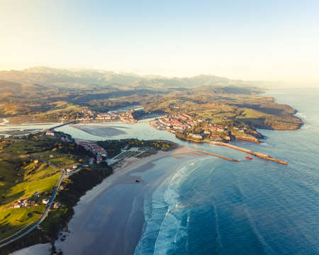 A beautiful high angle inhabited landscape shot next to the ocean