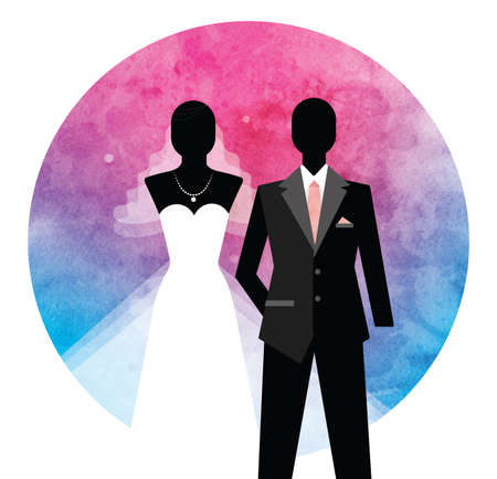 An illustration of a bride and a groomの写真素材
