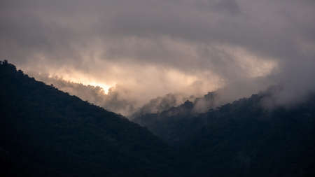 A breathtaking view of the foggy tree covered mountains captured in Kenya, Nairobi, Samburu