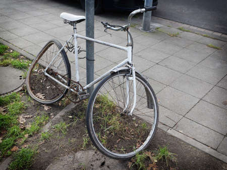 A bicycle parked at outdoorsの写真素材