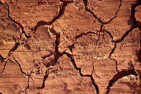 A high angle closeup of cracked dry soil. Perfect for a background.の写真素材