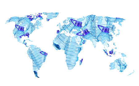 A simple illustration of the world map covered in plastic - pollution, environment protection and...