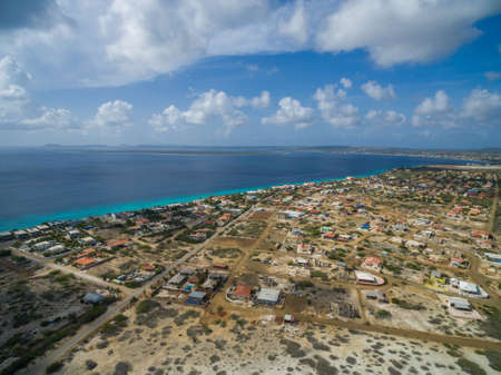 An aerial shot of the tropical island of  Kralendijk in Bonaire, Caribbeanの写真素材