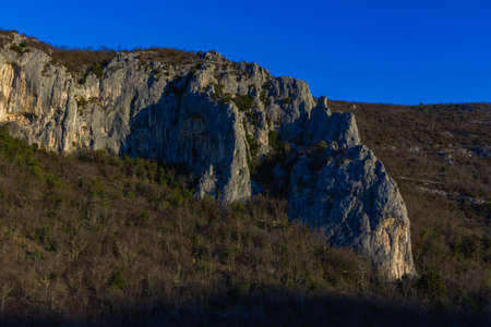 The rock formations in the mountains in Istria, Croatia in autumnの写真素材