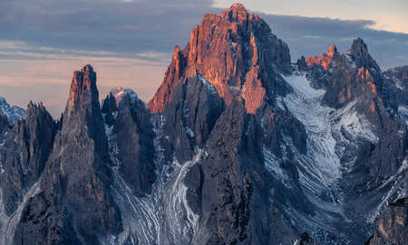 A breathtaking shot of the Mountain Misurina in Italian Alps under the cloudy skyの写真素材