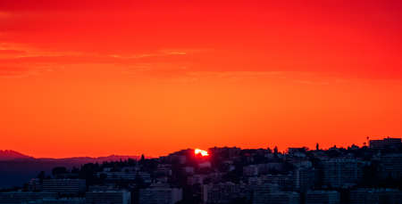 A beautiful scenery of the sunset in French Riviera, Nice, Franceの写真素材