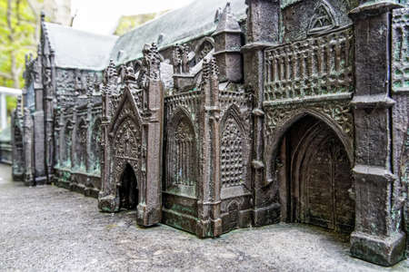 A closeup shot of a Catholic monastery model in Tongeren, Belgium