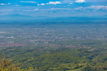 A high angle shot of the beautiful view of Zagreb, Croatiaの写真素材