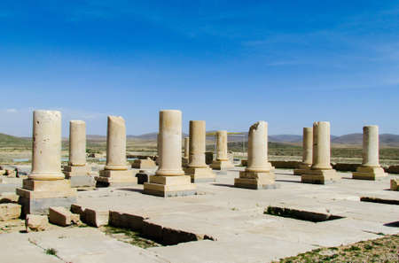 A beautiful view of the remaining of the columns in Persepolis captured in Shiraz, Iranの写真素材