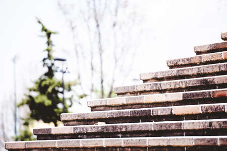 A closeup shot of stair case with a blurred backgroundの写真素材