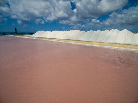 A high angle shot of aesthetic salt pans in  Bonaire, Caribbean