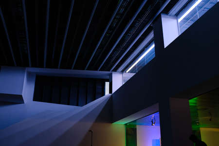 A low angle shot of the ceiling in a modern building