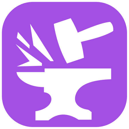 An illustration of a white anvil in a purple square on white backgroundの写真素材