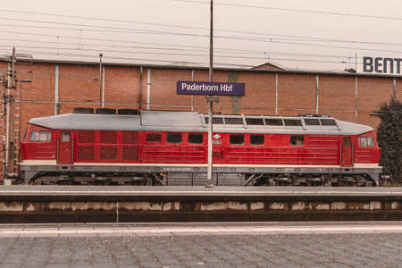 PADERBORN, GERMANY - Jul 01, 2020: A railway engine (locomotive) called "Ludmilla" at the railway station in paderborn, germany.のeditorial素材