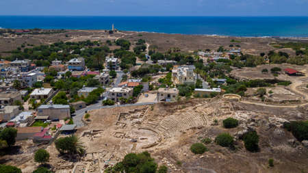 A high angle shot of the buildings by the ocean captured in Cyprus