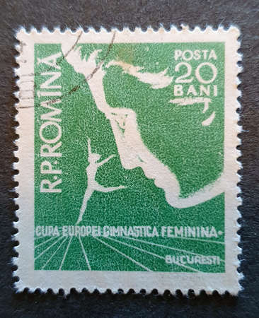 SOVATA, ROMANIA - Jul 02, 2020: an old postage stamp from Romania period 1950 1960 with sports...