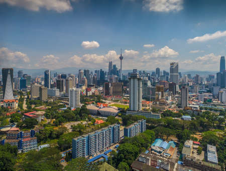 A beautiful urban scenery with buildings of different shapes and sizes in Kuala Lumpur, Malaysiaのeditorial素材