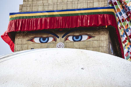 A closeup shot of a building with eyes painted on itのeditorial素材