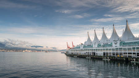 VANCOUVER, CANADA - Nov 13, 2019: A high angle shot of the Canada Place building in Vancouver on a...