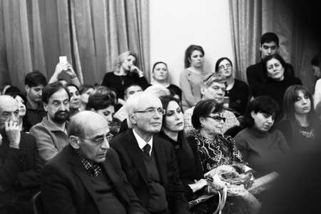 YEREVAN, ARMENIA - Jan 30, 2019: Different musicians performing at Aram Khachatryan concert hall for Tigran Mansuryan's birthday anniversary in Armenia with guestsのeditorial素材