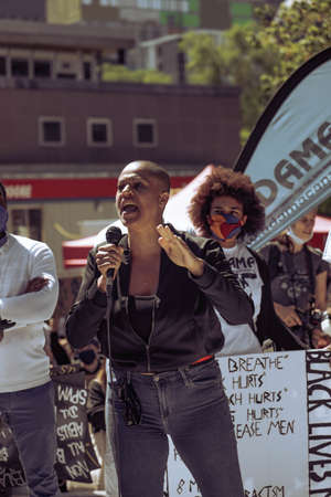 MONTRÃ©AL, CANADA - Jun 07, 2020: Montreal black lives matter peaceful protest over the murder of...