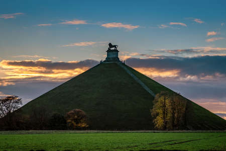 The Lion's Mound on a high grassy hill in Belgium under the breathtaking skyのeditorial素材