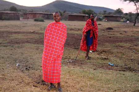 MASAI MARA, KENYA - Jan 01, 2013: A shallow focus shot of an African male wrapped around in a blanketのeditorial素材