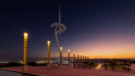 Wonderful Sunset at  area in Barcelona. It is a communication tower kwon as Calatrava Tower, designed by famous architect Santiago Calatravaのeditorial素材