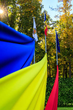 The flags of the European Union, Republic of Moldova and Chisinau municipality