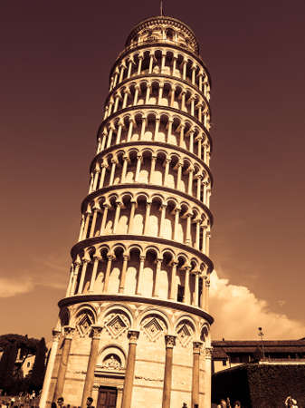A vertical vintage-styled shot of the outstanding Leaning Tower of Pisaの写真素材