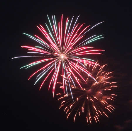A closeup shot of festive fireworks spreading happiness in the night sky