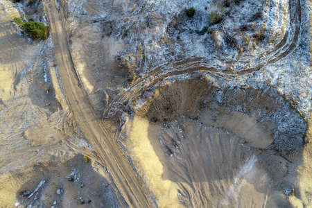 An overhead shot of an agricultural field in the countrysideの写真素材