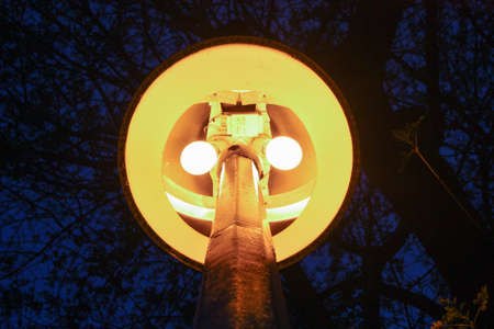 A low angle shot of a street lamp during the night in New Zagreb, Croatia