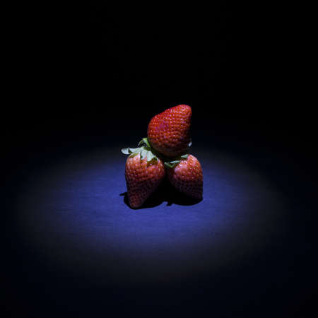 A closeup shot of fresh red strawberries on a black backgroundの写真素材