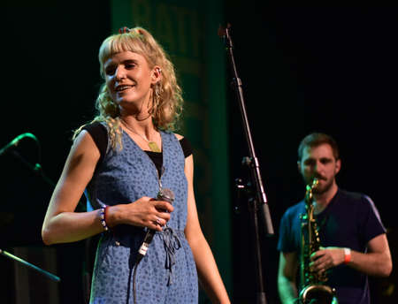 BATH, ENGLAND, UNITED KINGDOM - May 17, 2019: Dub fusion band The Maitree Express perform at Komedia, Bath, England, on the opening night of the Bath arts festival. 17 May 2019.のeditorial素材