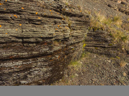 An outcrop covered in greenery and stones under sunlight during daytimeの写真素材