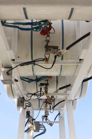 A closeup shot of cable management of a ship