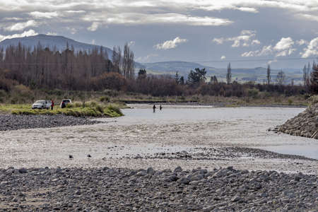 TURANGI, NEW ZEALAND - Aug 25, 2018: The world famous Tongariro River at Turangi near Lake Taupo where fly fisherman try for Rainbow troutのeditorial素材