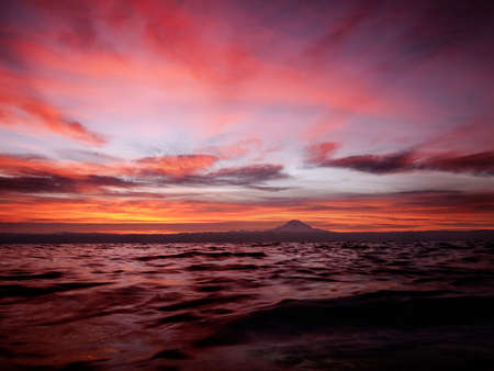 Sunrise on the Puget Sound with Mt. Rainer in the distance.の写真素材