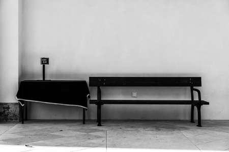 LEIPZIG, GERMANY - Nov 14, 2019: SÃ¼dfriedhof Leipzig, A table and a bench for flowerdelivieryの写真素材