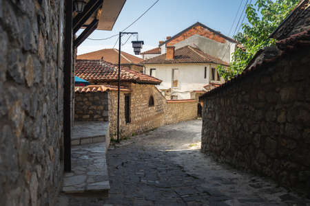 OHRID, MACEDONIA - Dec 08, 2019: Streetlife and the surroudings in Lake Ohrid, Ohrid, North Macedonia.の写真素材