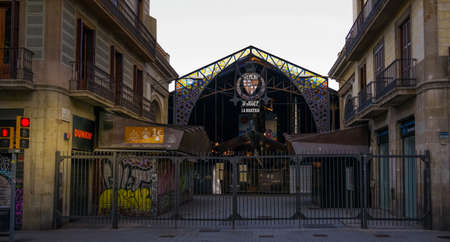 BARCELONA, SPAIN - May 05, 2020: Boqueria market in Street in Barcelona, city of Catalonia.Spain during coronaviurs pandemic.のeditorial素材